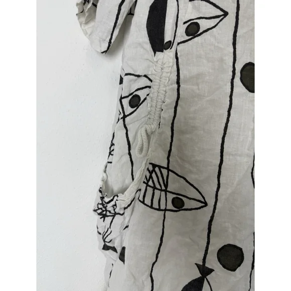 Vasna 100% Linen Fish Print Dress Plus Sz 1X Pockets Lagenlook Coastal Beach Art - Picture 5 of 10